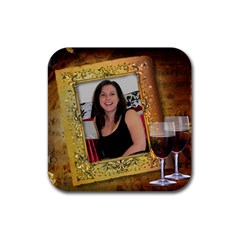 Red Wine on Square Coaster - Rubber Coaster (Square)