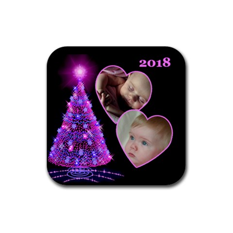 Pink Christmas Tree Square Coaster By Deborah Front