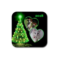Green Christmas Tree Square Coaster - Rubber Coaster (Square)