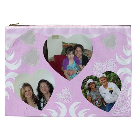 Pink Layered Heart Cosmetic Bag (xxl) 2 Sides By Kim Blair Front