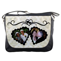 Black and white double heart Messenger Bag