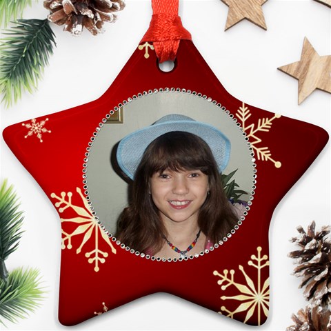 Red Snowflake Star Ornament By Kim Blair Back