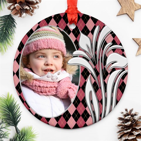 Pink Checker Round Ornament (2 Sided) By Deborah Front