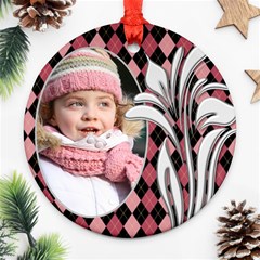 Pink Checker Round Ornament (2 sided) - Round Ornament (Two Sides)