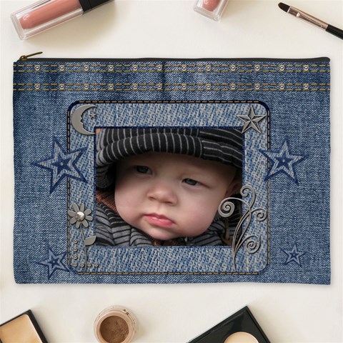 Denim Stars Xxxl Cosmetic Bag By Lil Front