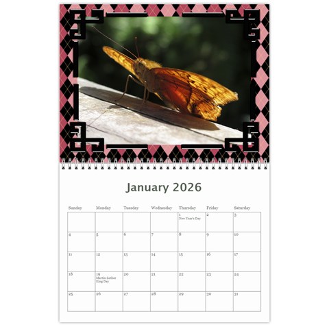 Pink Check Wall Calendar (any Year) 2026 By Deborah Jan 2026