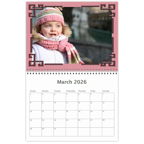 Pink Check Wall Calendar (any Year) 2026 By Deborah Mar 2026