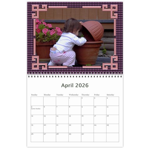 Pink Check Wall Calendar (any Year) 2026 By Deborah Apr 2026