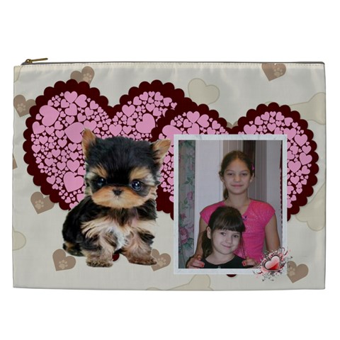 I Love My Yorkie Cosmetic Bag (xxl) 2 Sides By Kim Blair Front