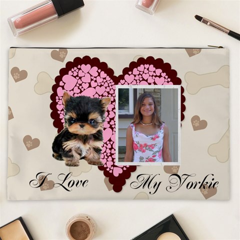 I Love My Yorkie Cosmetic Bag (xxl) 2 Sides By Kim Blair Back