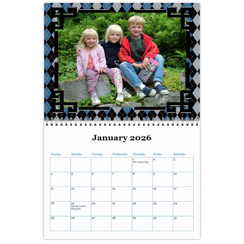 Blue Check Wall Calendar (any Year) 2026 By Deborah Jan 2026