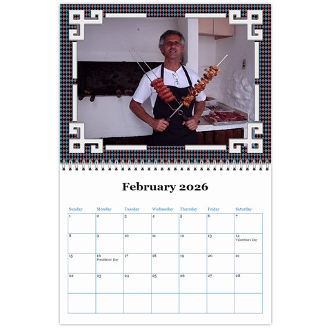 Blue Check Wall Calendar (any Year) 2026 By Deborah Feb 2026