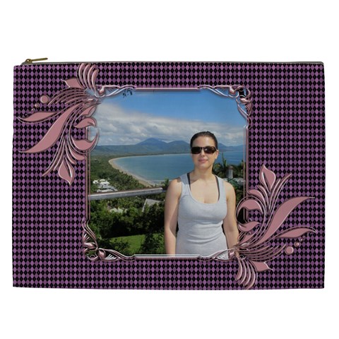 Pink Swirl Cosmetic Bag (xxl) By Deborah Front