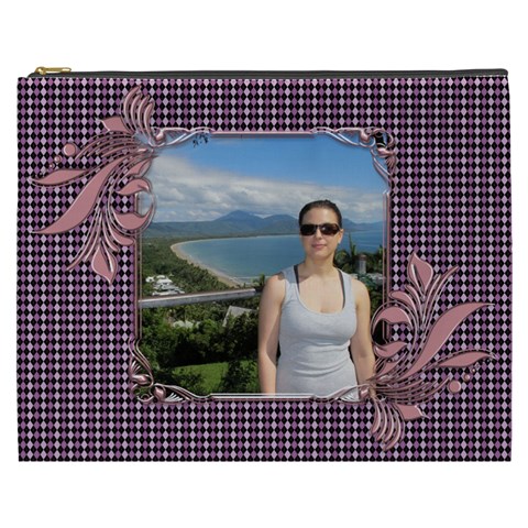 Pink Swirl Cosmetic Bag (xxxl) By Deborah Front