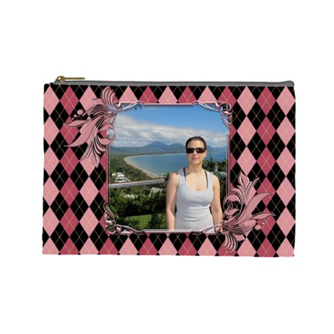 Pink Swirl Cosmetic Bag (l) By Deborah Front