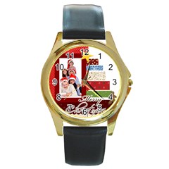 merry christmas - Round Gold Metal Watch