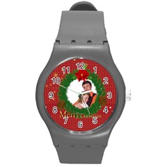 merry christmas, xmas, happy new year  - Round Plastic Sport Watch (M)