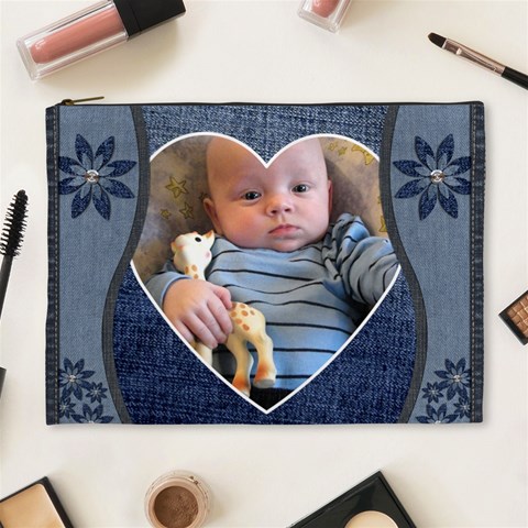 Cute Denim Xl Cosmetic Bag By Lil Front