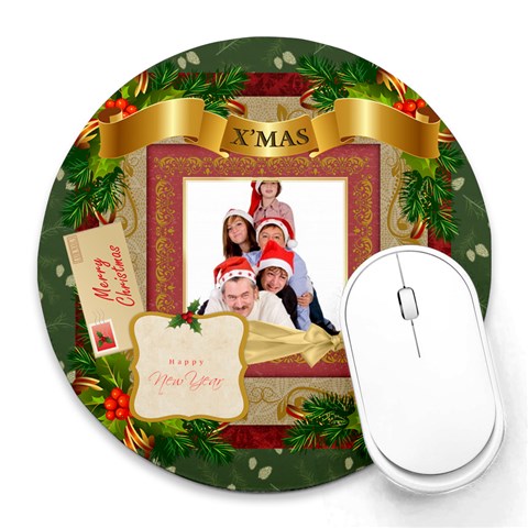 Merry Christmas By Betty 8 x8  Round Mousepad - 1