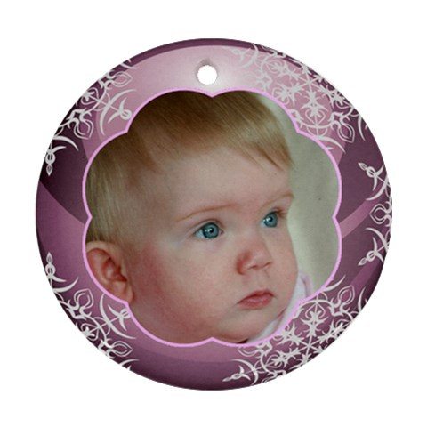 Pink Christmas Ball Ornament Round By Deborah Front