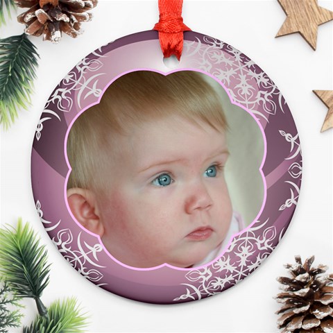 Pink Ball Round Christmas Ornament (2 Sided) By Deborah Front