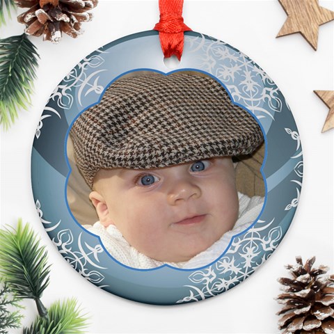 Blue Ball Round Christmas Ornament (2 Sided) By Deborah Front