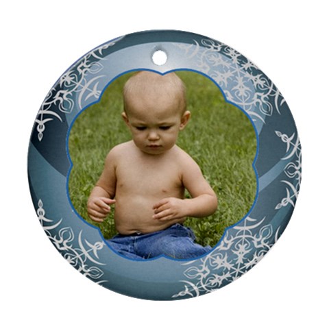 Blue Christmas Ball Ornament Round By Deborah Front