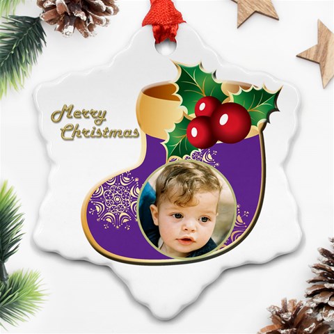 Stocking Christmas Snowflake Ornament (2 Sided) By Deborah Front