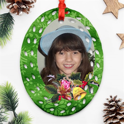 Green Oval Filagree Ornament (2 Sides) By Kim Blair Front