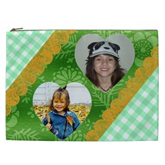Green Gingham and gold trim Cosmetic bag (XXL)