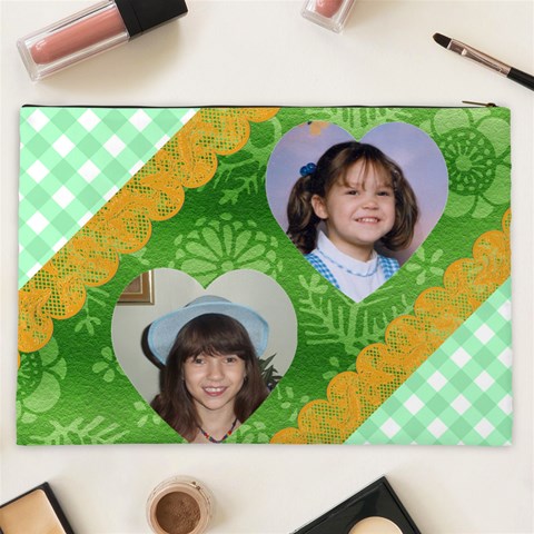 Green Gingham And Gold Trim Cosmetic Bag (xxl) By Kim Blair Back