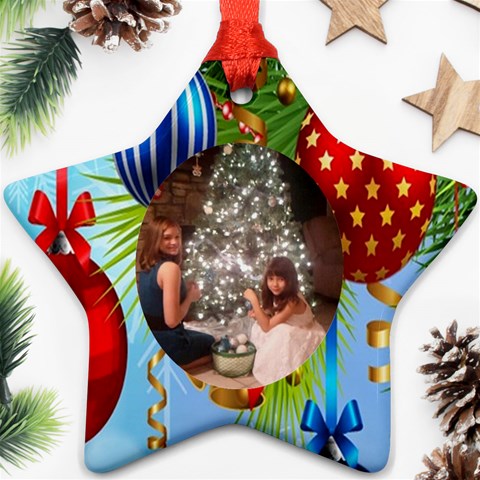 Blue Christmas Star Ornament One Side By Kim Blair Front