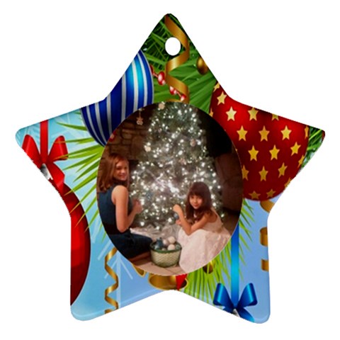 Blue Christmas Star Ornament One Side By Kim Blair Front