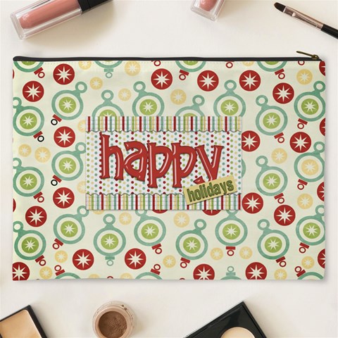 Happy Holidays Xxxl Cosmetic Bag 1 By Lisa Minor Back