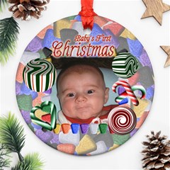 Babys First Christmas Two Sided - Round Ornament (Two Sides)