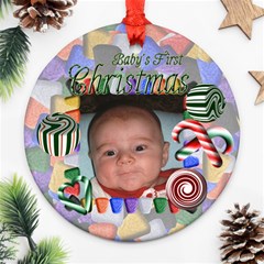 Baby s First Christmas Round Green - Ornament (Round)