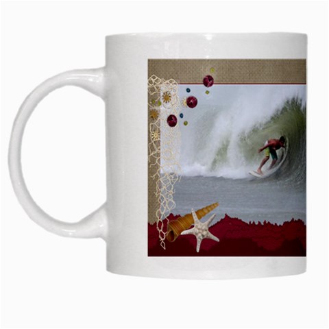 White Mug Surf s Up By Pat Kirby Left