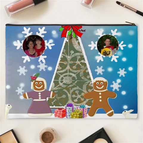 Gingerbread Couple With Tree Cosmetic Bag (xxxl) By Kim Blair Back