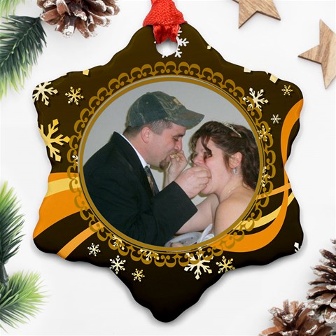 Brown And Gold Snowflake Ornament By Kim Blair Front