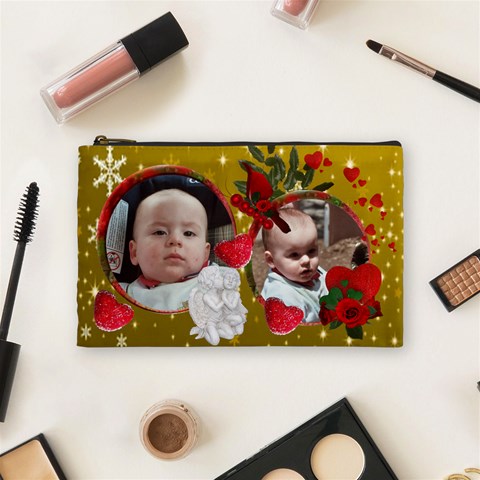 Red And Gold Cosmetic Bag Medium By Maryanne Front