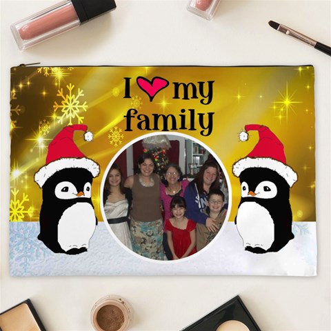 Penguin I Love My Family Cosmetic Bag (xxl) By Kim Blair Front