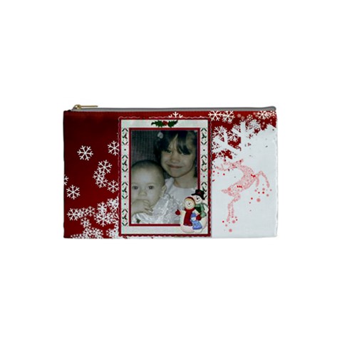 Red And White Snowflake Cosmetic Bag (small) By Kim Blair Front