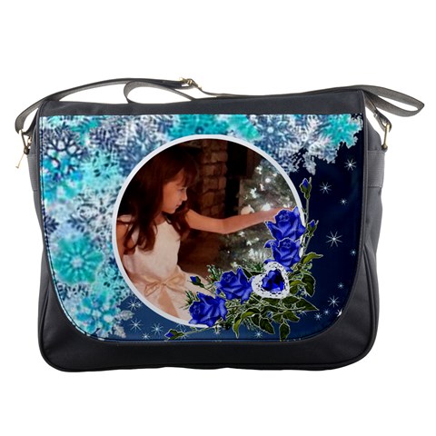 Blue Snowflake And Roses Messenger Bag By Kim Blair Front