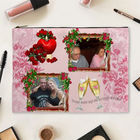 Love In Pink Cosmetic Bag (xl) By Maryanne Front