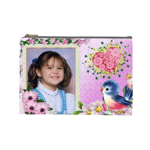 Happy Blue Bird Cosmetic Bag (large) By Kim Blair Front