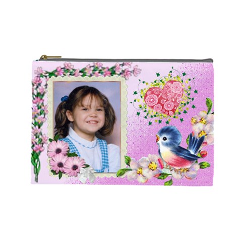 Happy Blue Bird Cosmetic Bag (large) By Kim Blair Front