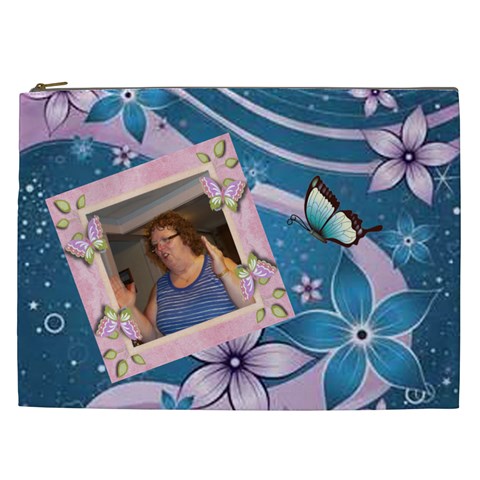 Pink And Blue Flowers Cosmetic Bag (xxl) By Brenda C Smith Front