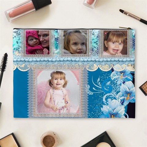 Blue Sadie Cosmetic Bag (xl) By Katie Longbottom Back