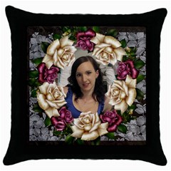 Roses and Lace Throw Pillow - Throw Pillow Case (Black)