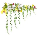 apple blossom branch dangles yellow red